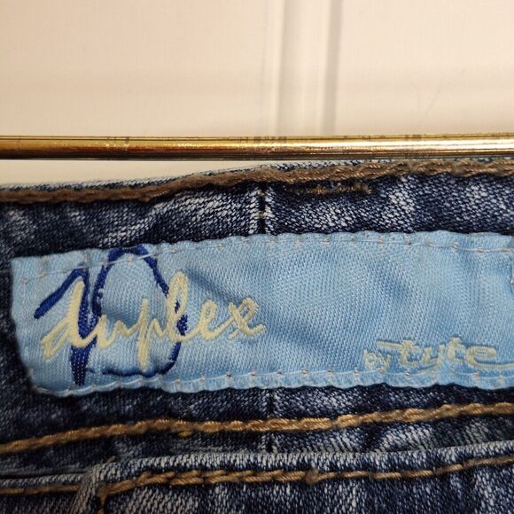 Duplex by Tyte Cropped Denim Jeans Womens 24W Studded Embroidered Wide Cuff Logo - Picture 13 of 15